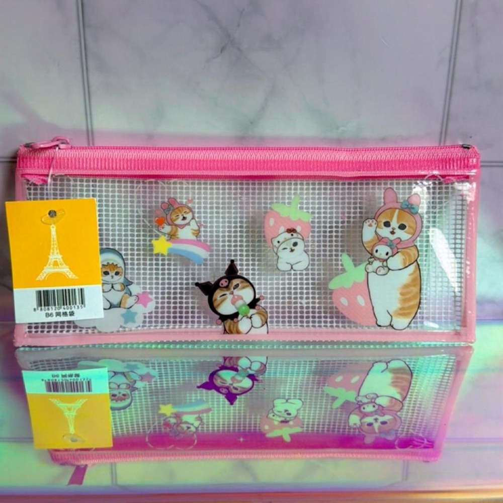 NWT mofusand x Sanrio Characters  Zipper Pouch B6 Pencil Case Kawaii baby pink